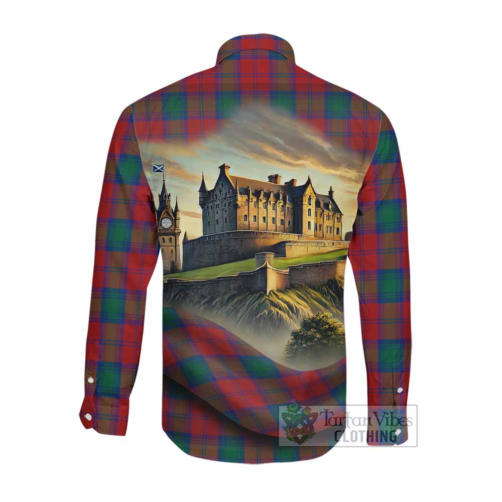 Tartan Vibes Clothing Auchinleck (Affleck) Tartan Family Crest Long Sleeve Button Shirt with Scottish Ancient Castle Style