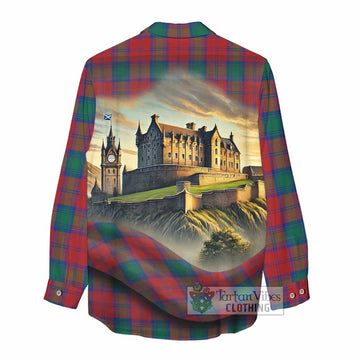 Auchinleck (Affleck) Tartan Family Crest Women's Casual Shirt with Scottish Ancient Castle Style - Tartan Vibes Clothing