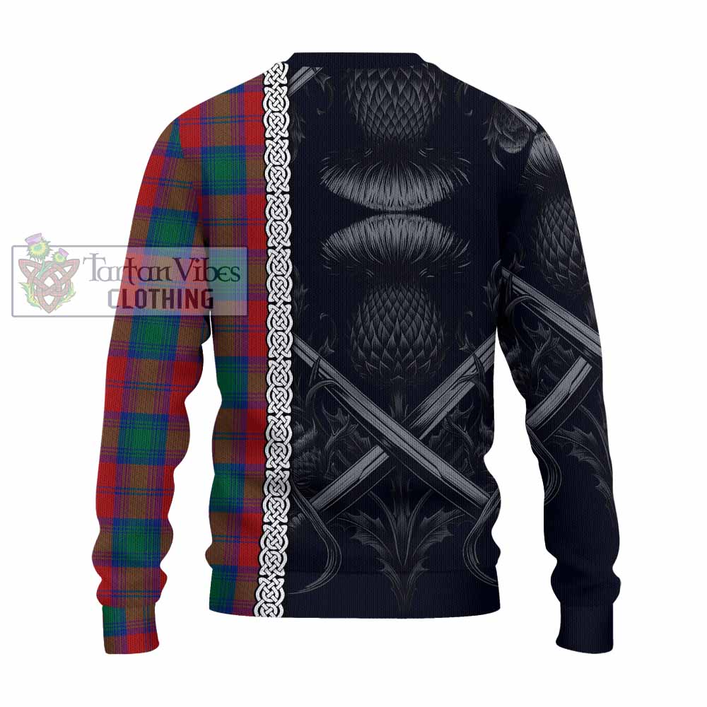 Auchinleck (Affleck) Tartan Knitted Sweater with Family Crest Cross Sword Thistle Celtic Vibes - Tartan Vibes Clothing