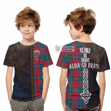 Tartan Vibes Clothing Auchinleck (Affleck) Tartan Family Crest Kid T-Shirt Alba Gu Brath Be Brave Lion Ancient Style