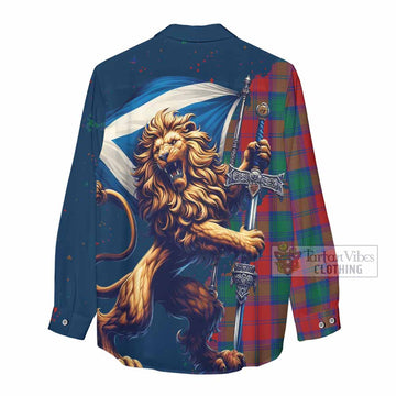 Auchinleck (Affleck) Tartan Family Crest Women's Casual Shirt with Scottish Majestic Lion - Tartan Vibes Clothing