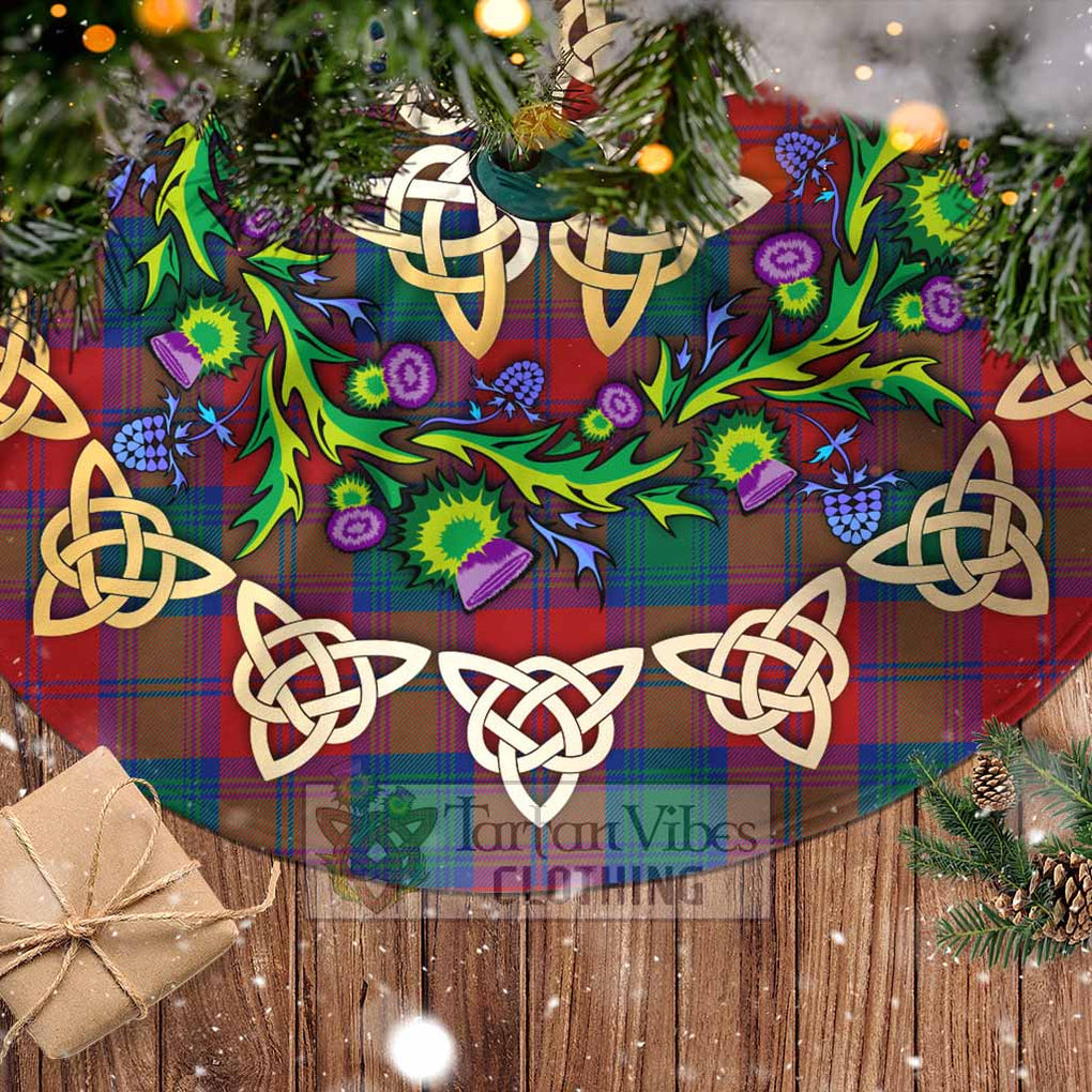 Tartan Vibes Clothing Auchinleck (Affleck) Tartan Christmas Tree Skirt with Thistle Celtic Knot Style