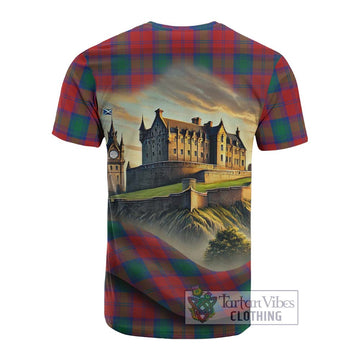 Auchinleck (Affleck) Tartan Family Crest Cotton T-shirt with Scottish Ancient Castle Style