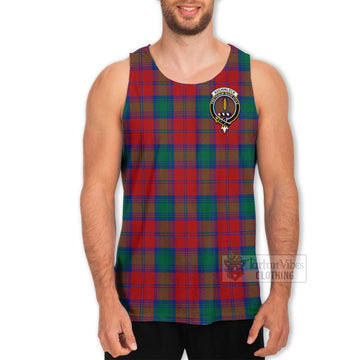 Tartan Vibes Clothing Auchinleck (Affleck) Tartan Men's Tank Top with Family Crest and Bearded Skull Holding Bottles of Whiskey