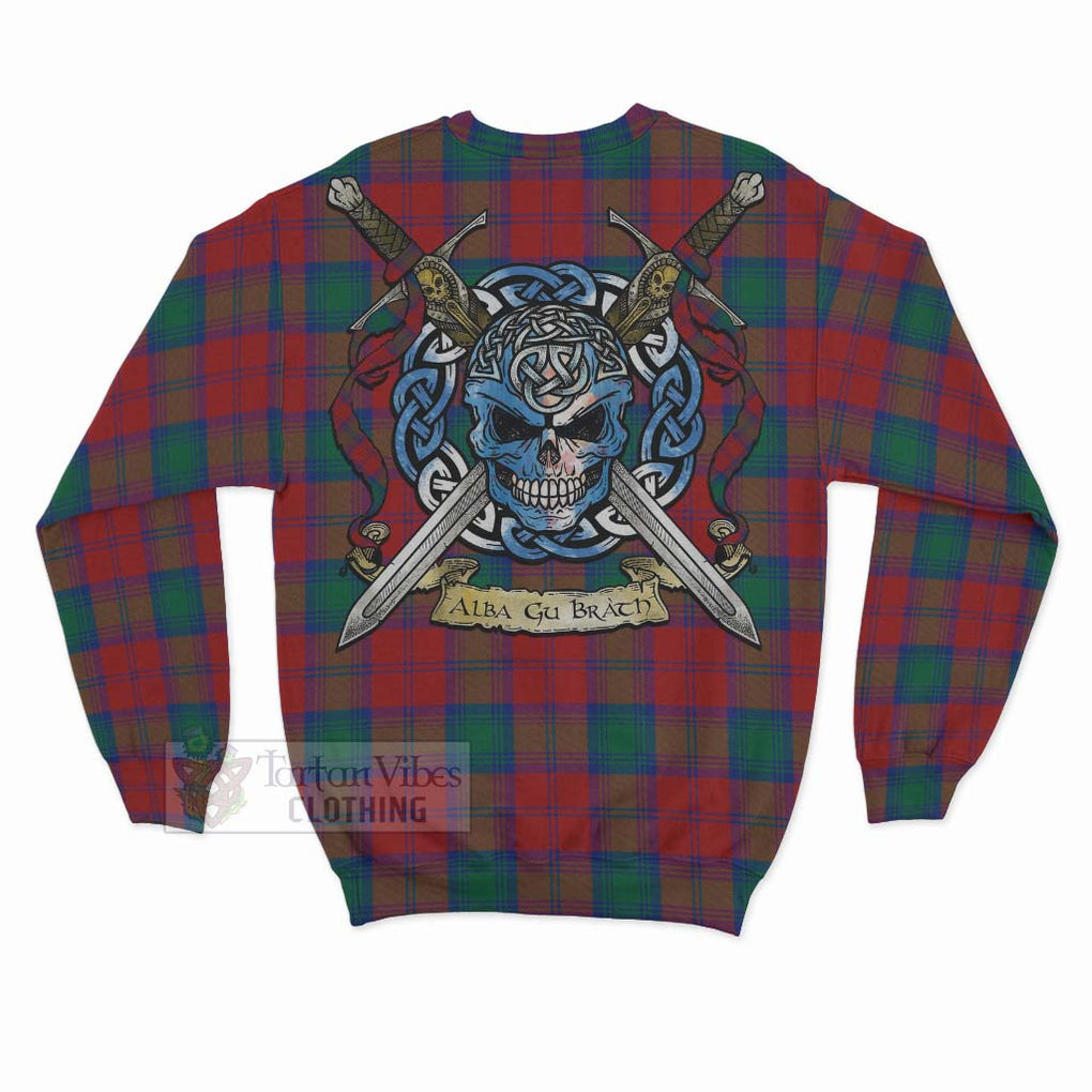 Auchinleck (Affleck) Tartan Sweatshirt with Family Crest Celtic Skull Style - Tartan Vibes Clothing