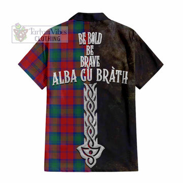 Tartan Vibes Clothing Auchinleck (Affleck) Tartan Family Crest Short Sleeve Button Shirt Alba Gu Brath Be Brave Lion Ancient Style