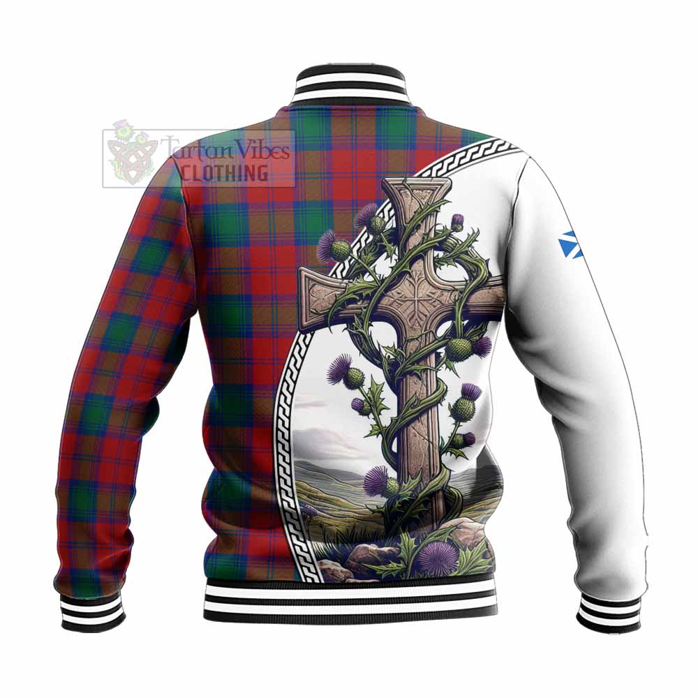 Tartan Vibes Clothing Auchinleck (Affleck) Tartan Baseball Jacket with Family Crest and St. Andrew's Cross Accented by Thistle Vines