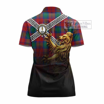 Auchinleck (Affleck) Crest Tartan Women's Polo Shirt with Golden Lion Emblem Celtic Style - Tartan Vibes Clothing