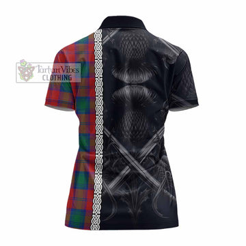 Auchinleck (Affleck) Tartan Women's Polo Shirt with Family Crest Cross Sword Thistle Celtic Vibes - Tartan Vibes Clothing