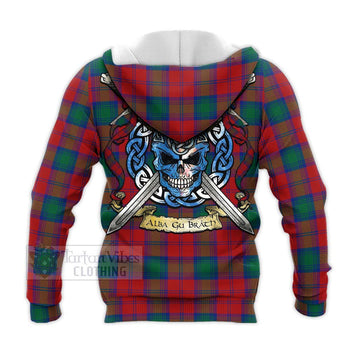 Auchinleck (Affleck) Tartan Knitted Hoodie with Family Crest Celtic Skull Style - Tartan Vibes Clothing