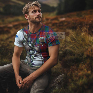 Tartan Vibes Clothing Auchinleck (Affleck) Agnew Tartan T-Shirt with Family Crest and St. Andrew's Cross Accented by Thistle Vines