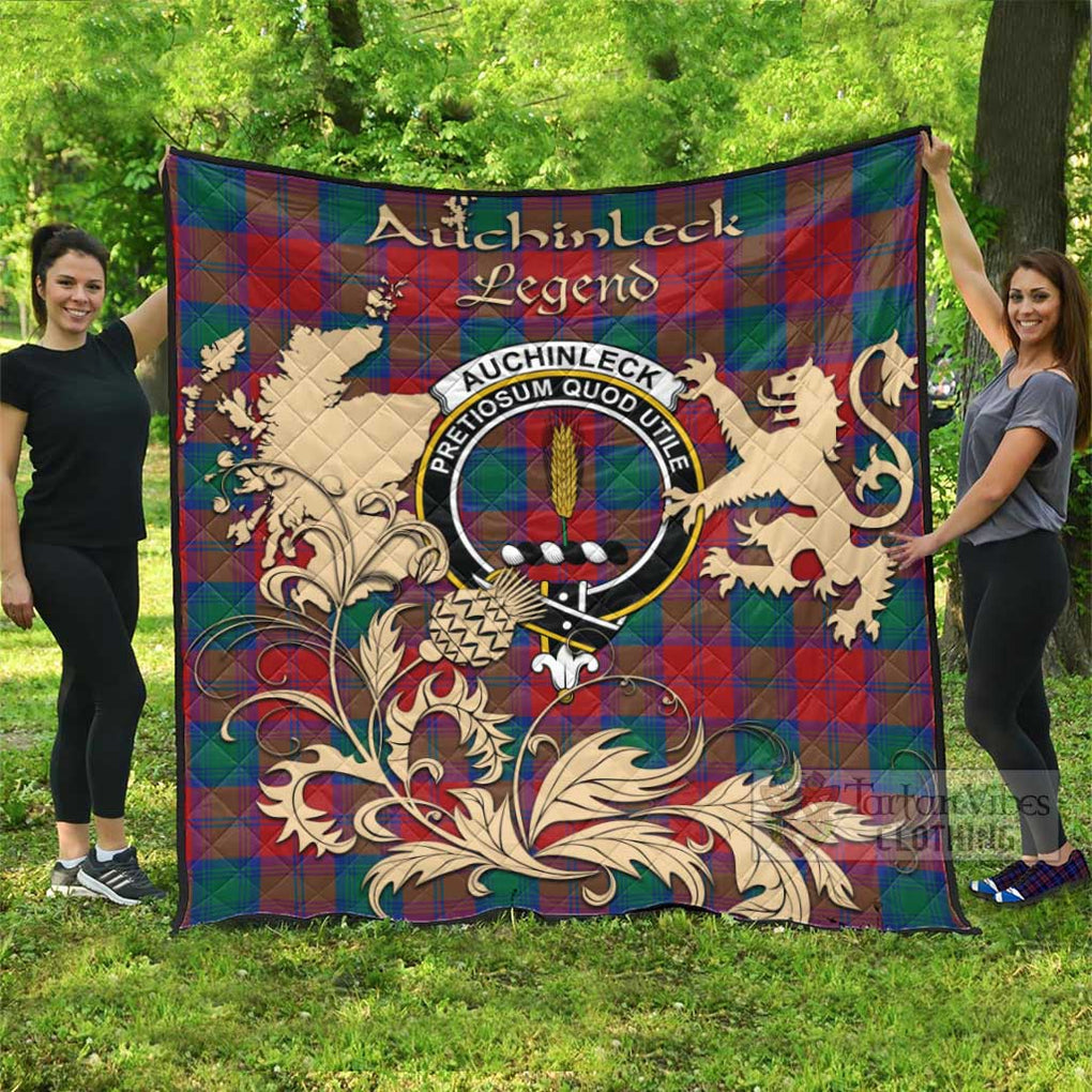 Tartan Vibes Clothing Auchinleck (Affleck) Tartan Quilt with Family Crest and Scottish Symbol Style