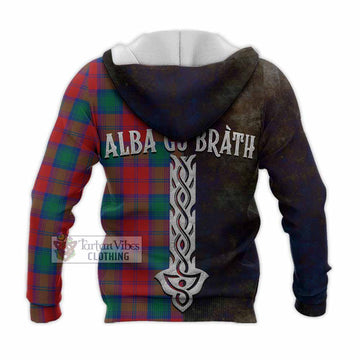 Tartan Vibes Clothing Auchinleck (Affleck) Tartan Family Crest Knitted Hoodie Alba Gu Brath Be Brave Lion Ancient Style