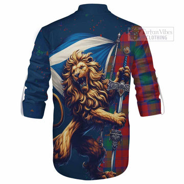 Auchinleck (Affleck) Tartan Family Crest Ghillie Kilt Shirt with Scottish Majestic Lion - Tartan Vibes Clothing