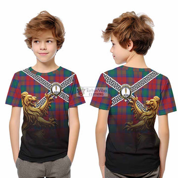 Auchinleck (Affleck) Crest Tartan Kid T-Shirt with Golden Lion Emblem Celtic Style - Tartan Vibes Clothing