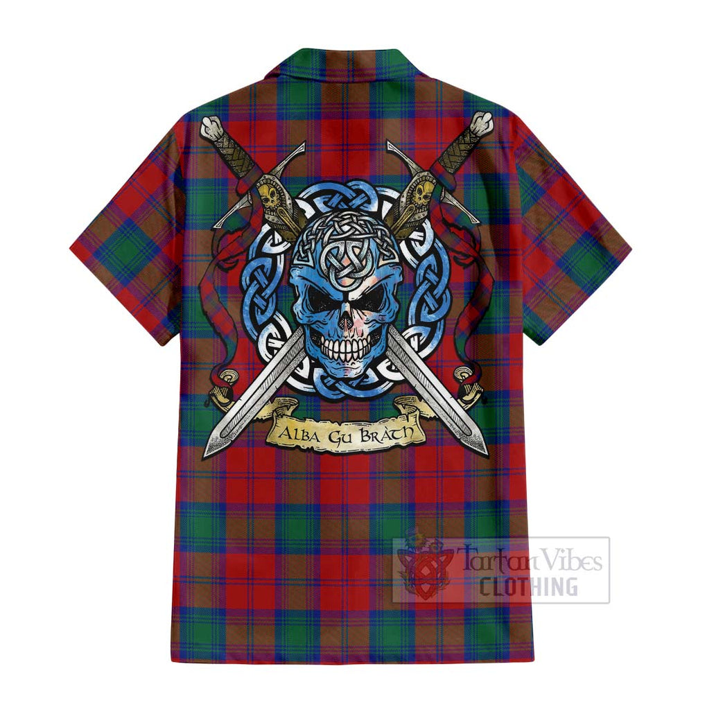Auchinleck (Affleck) Tartan Hawaiian Shirt with Family Crest Celtic Skull Style - Tartan Vibes Clothing