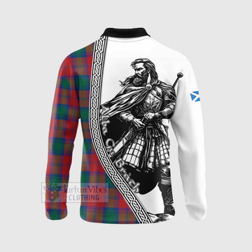 Auchinleck (Affleck) Tartan Clan Crest Long Sleeve Polo Shirt with Highlander Warrior Celtic Style - Tartan Vibes Clothing