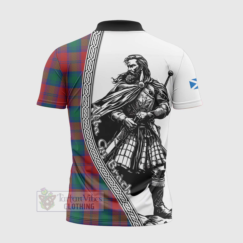Auchinleck (Affleck) Tartan Clan Crest Zipper Polo Shirt with Highlander Warrior Celtic Style - Tartan Vibes Clothing