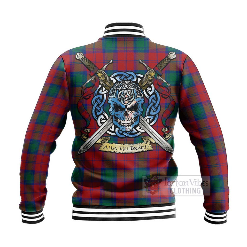 Auchinleck (Affleck) Tartan Baseball Jacket with Family Crest Celtic Skull Style - Tartan Vibes Clothing