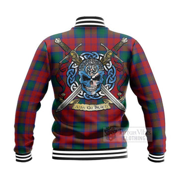 Auchinleck (Affleck) Tartan Baseball Jacket with Family Crest Celtic Skull Style - Tartan Vibes Clothing
