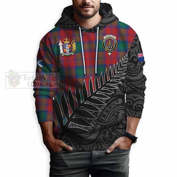 Tartan Vibes Clothing Auchinleck (Affleck) Crest Tartan Hoodie with New Zealand Silver Fern Half Style