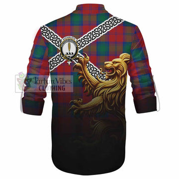 Auchinleck (Affleck) Crest Tartan Ghillie Kilt Shirt with Golden Lion Emblem Celtic Style - Tartan Vibes Clothing