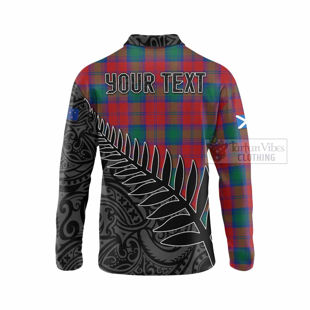 Tartan Vibes Clothing Auchinleck (Affleck) Crest Tartan Long Sleeve Polo Shirt with New Zealand Silver Fern Half Style