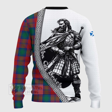Auchinleck (Affleck) Tartan Clan Crest Knitted Sweater with Highlander Warrior Celtic Style - Tartan Vibes Clothing