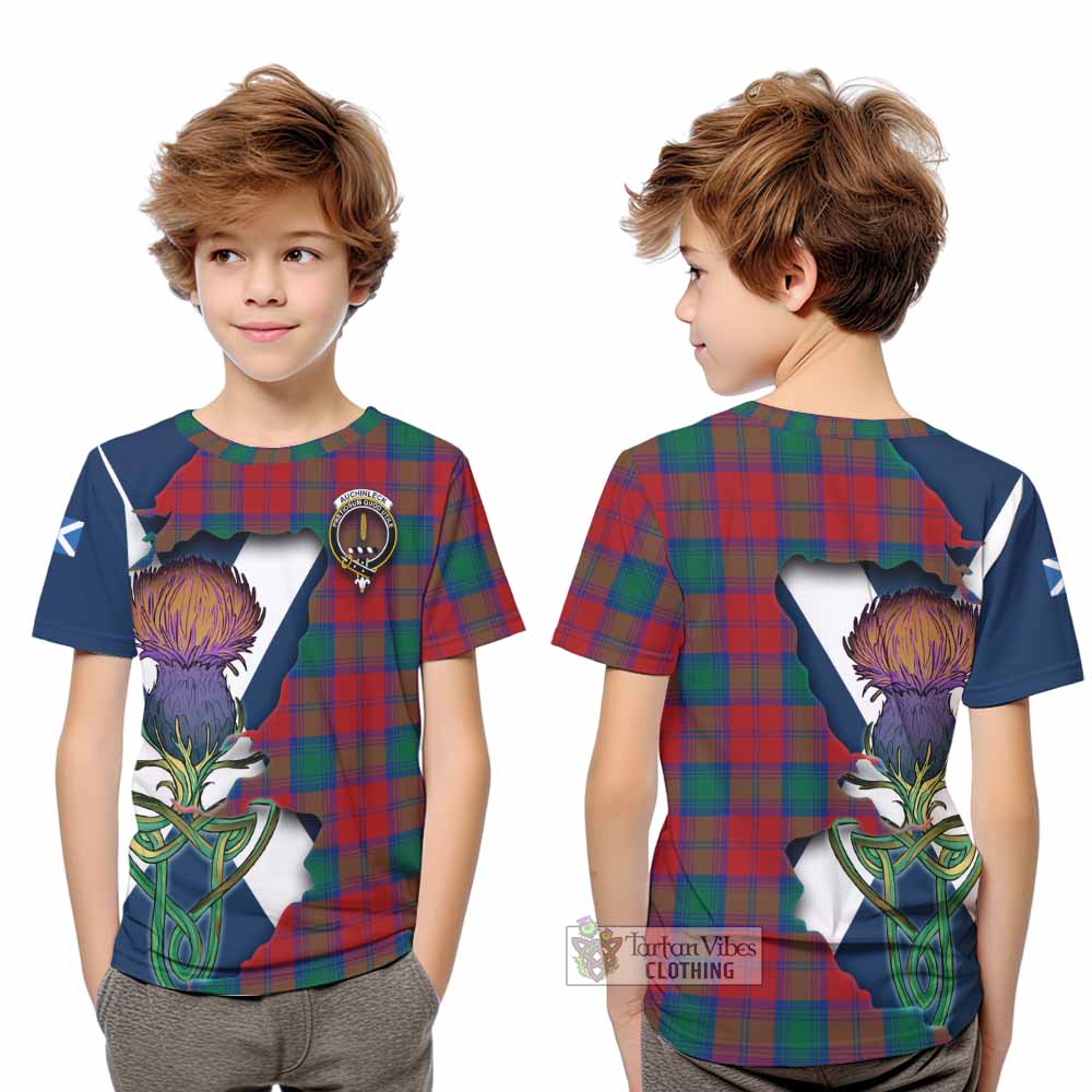 Tartan Vibes Clothing Auchinleck (Affleck) Tartan Family Crest Kid T-Shirt Scottish Thistle Celtic Inspired