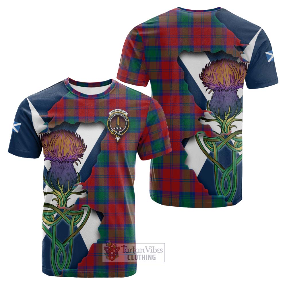 Tartan Vibes Clothing Auchinleck (Affleck) Tartan Family Crest Cotton T-shirt Scottish Thistle Celtic Inspired