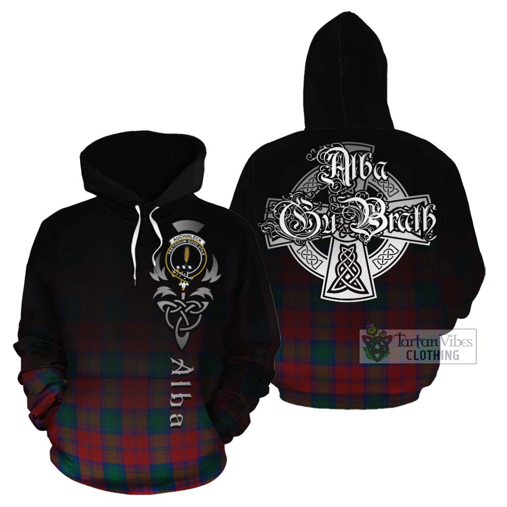 Tartan Vibes Clothing Auchinleck (Affleck) Tartan Cotton Hoodie Featuring Alba Gu Brath Family Crest Celtic Inspired