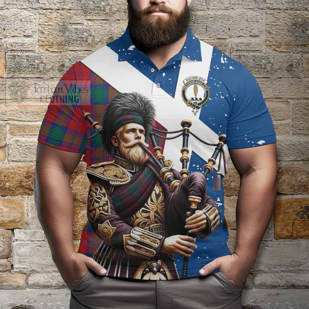 Tartan Vibes Clothing Auchinleck (Affleck) Tartan Polo Shirt with Family Crest Scottish Bagpiper Vibes