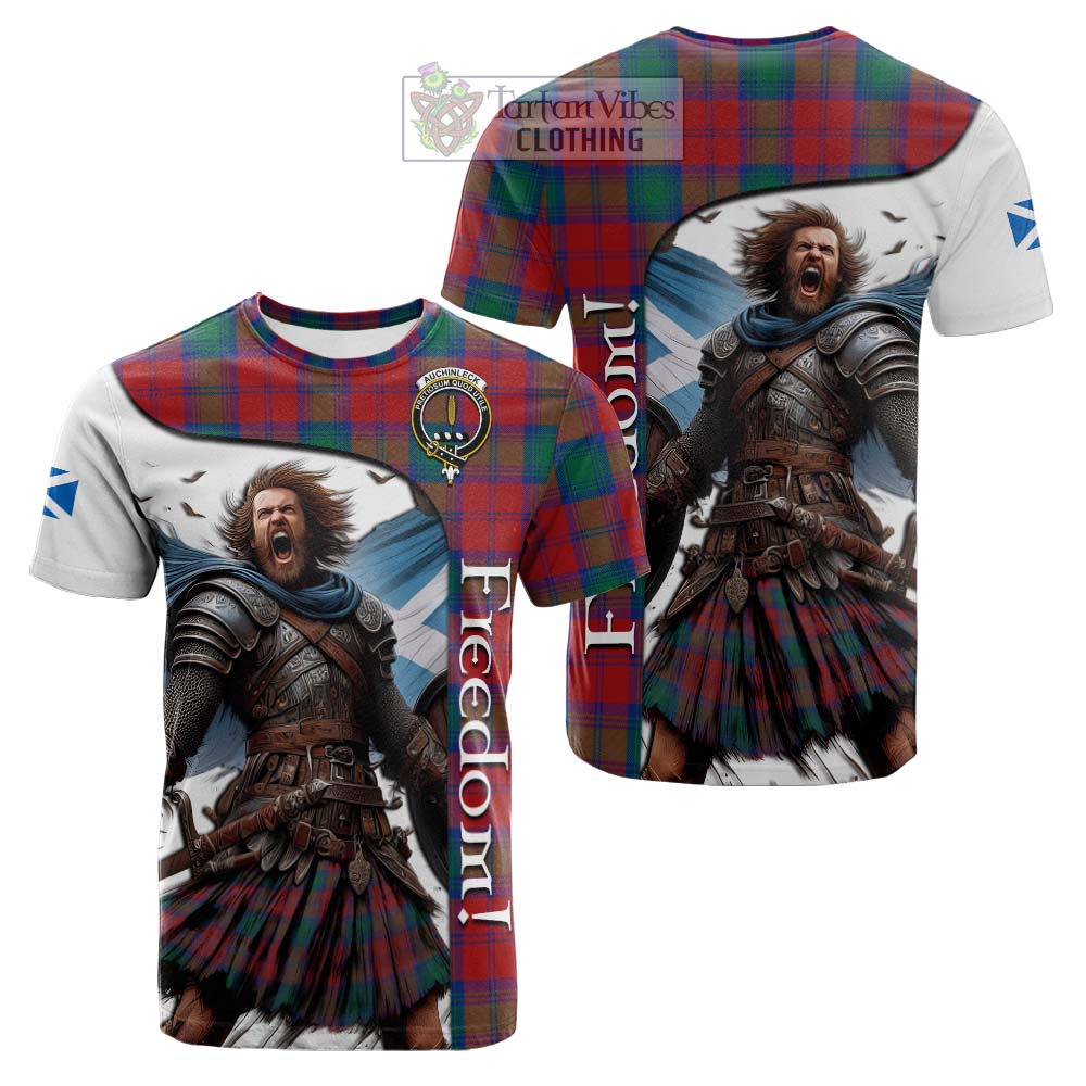 Tartan Vibes Clothing Auchinleck (Affleck) Crest Tartan Cotton T-shirt Inspired by the Freedom of Scottish Warrior