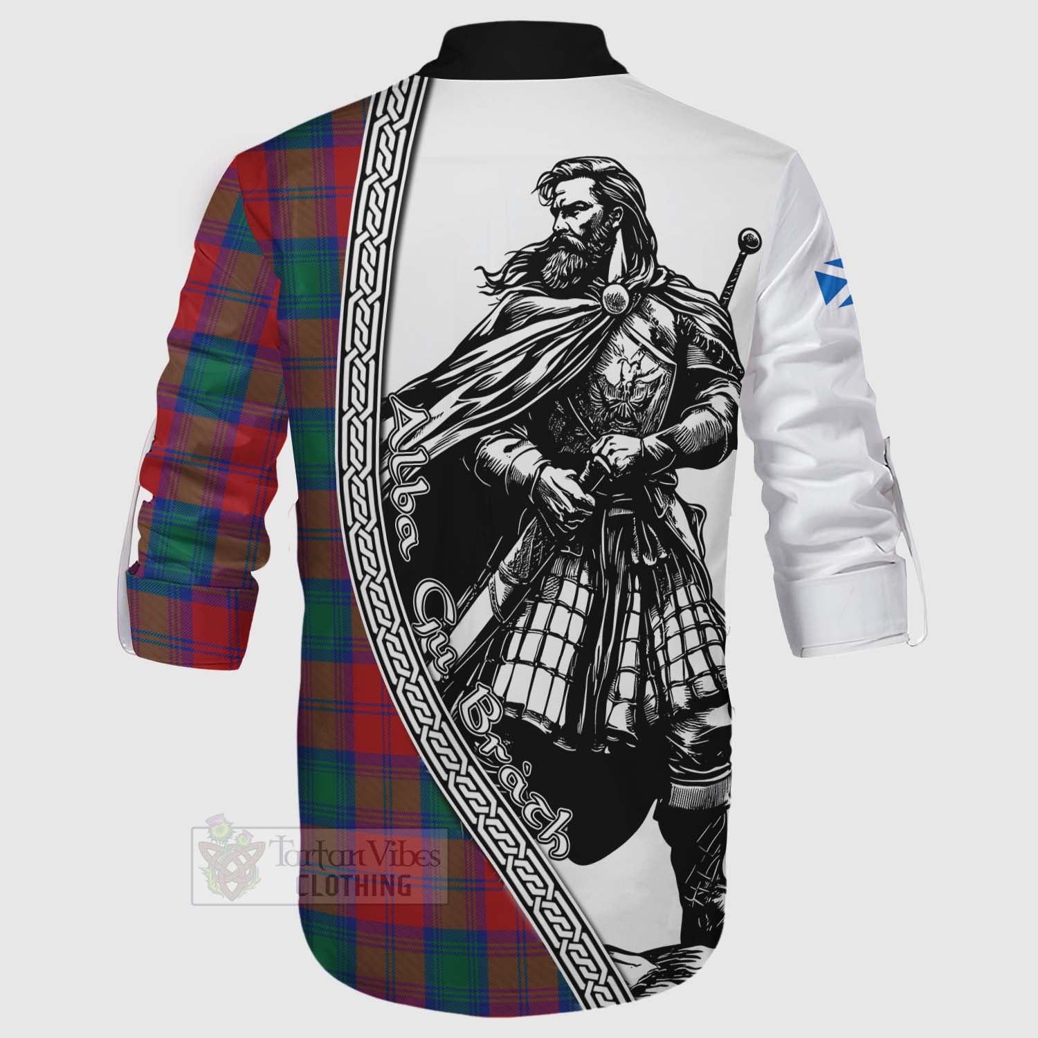 Auchinleck (Affleck) Tartan Clan Crest Ghillie Kilt Shirt with Highlander Warrior Celtic Style - Tartan Vibes Clothing