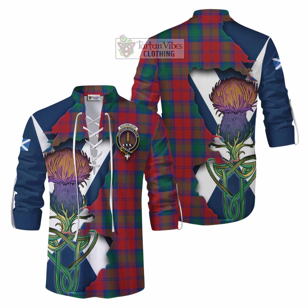Tartan Vibes Clothing Auchinleck (Affleck) Tartan Family Crest Ghillie Kilt Shirt Scottish Thistle Celtic Inspired