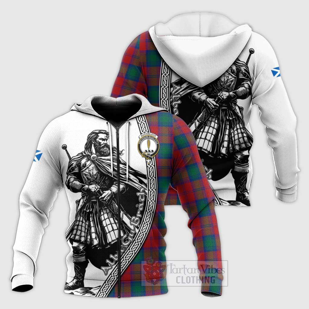 Auchinleck (Affleck) Tartan Clan Crest Knitted Hoodie with Highlander Warrior Celtic Style Unisex Knitted Zip Hoodie - Tartan Vibes Clothing
