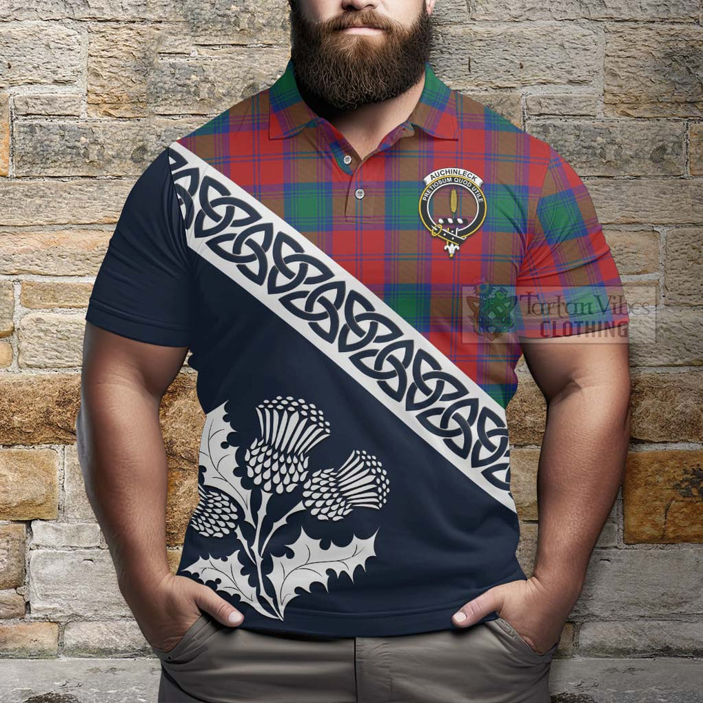 Auchinleck (Affleck) Tartan Polo Shirt Featuring Thistle and Scotland Map - Tartanvibesclothing Store
