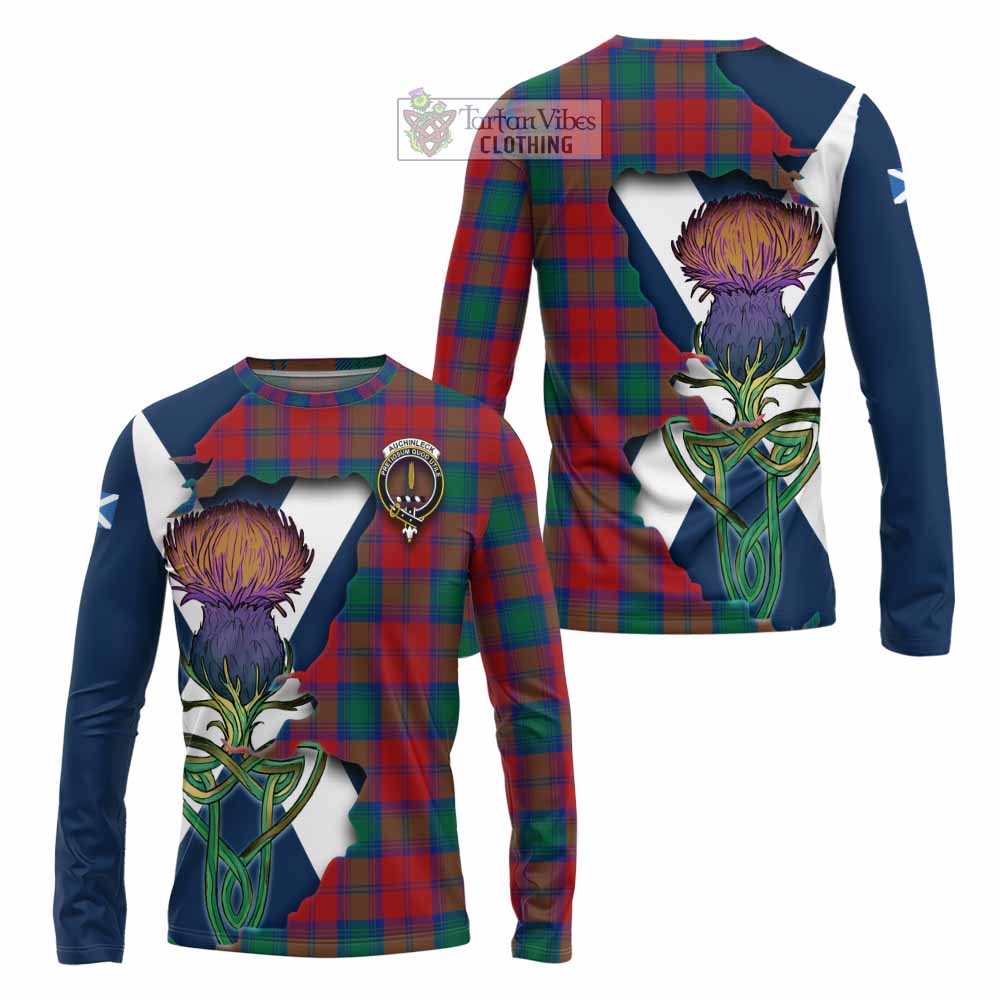 Tartan Vibes Clothing Auchinleck (Affleck) Tartan Family Crest Long Sleeve T-Shirt Scottish Thistle Celtic Inspired