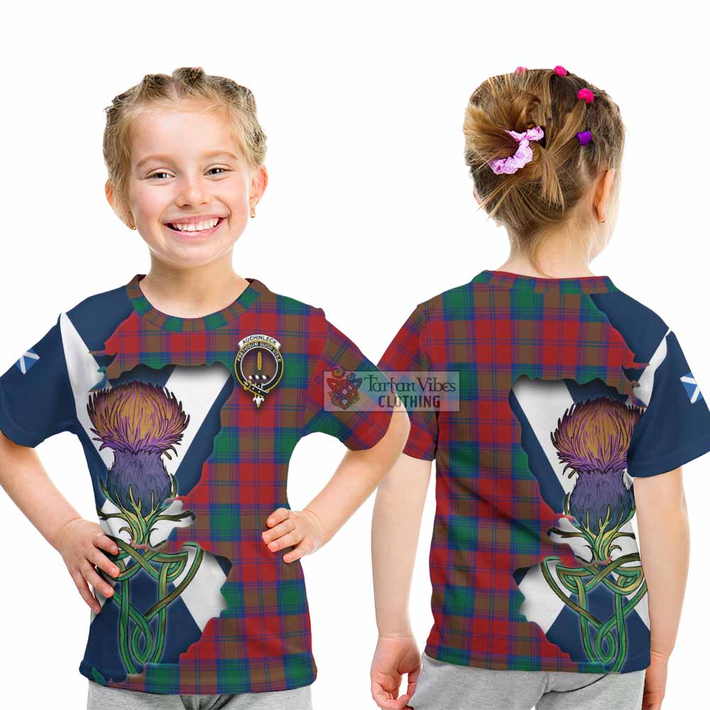 Tartan Vibes Clothing Auchinleck (Affleck) Tartan Family Crest Kid T-Shirt Scottish Thistle Celtic Inspired