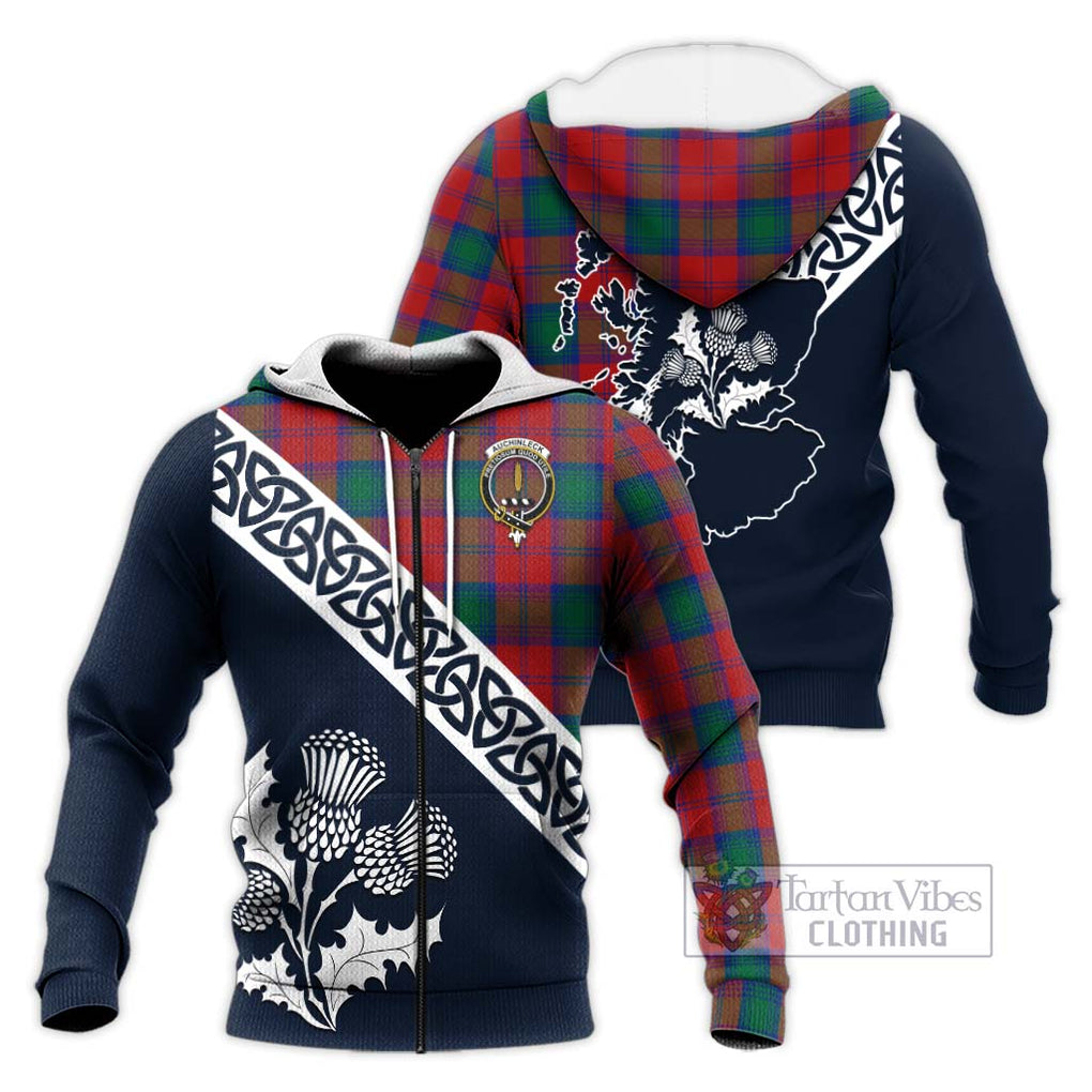 Auchinleck (Affleck) Tartan Knitted Hoodie Featuring Thistle and Scotland Map Unisex Knitted Zip Hoodie - Tartan Vibes Clothing