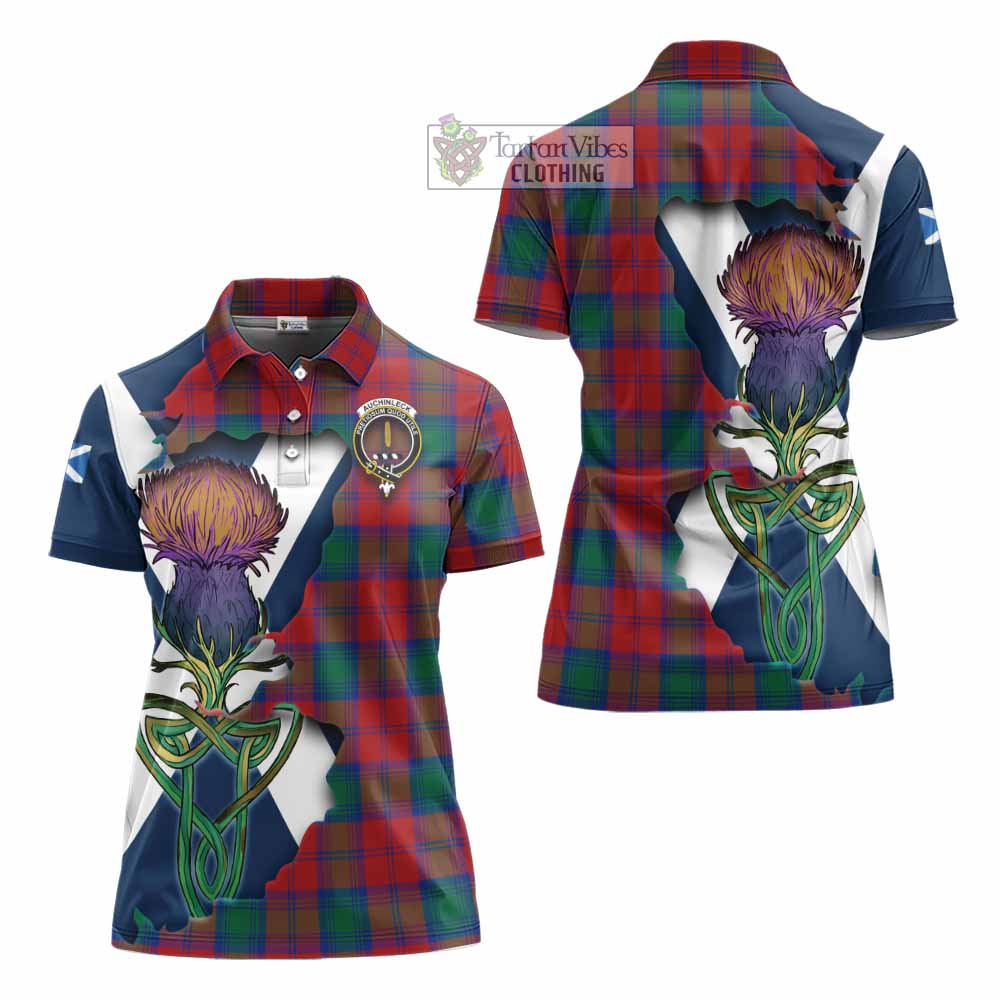 Tartan Vibes Clothing Auchinleck (Affleck) Tartan Family Crest Women's Polo Shirt Scottish Thistle Celtic Inspired