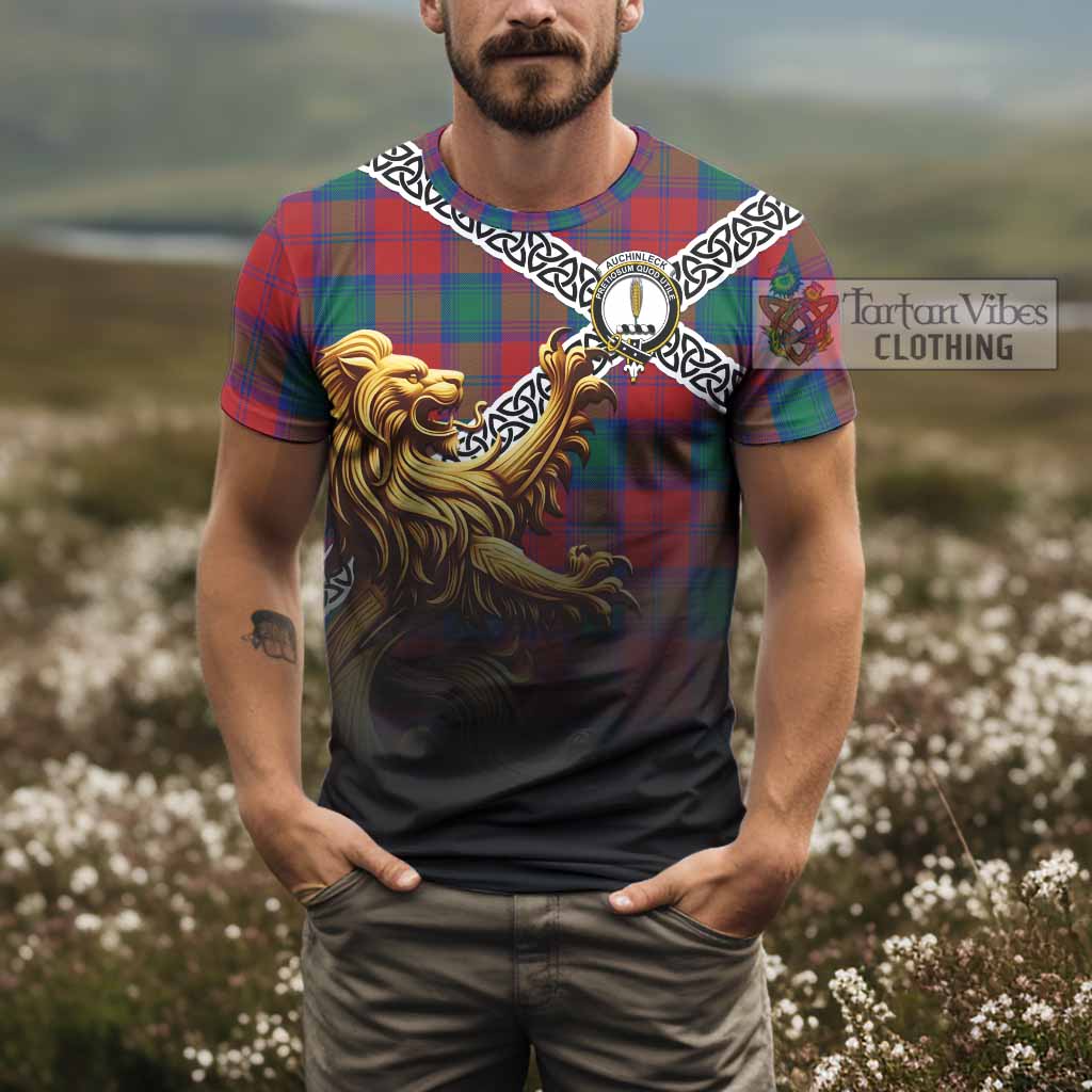 Auchinleck (Affleck) Crest Tartan T-Shirt with Golden Lion Emblem Celtic Style - Tartan Vibes Clothing
