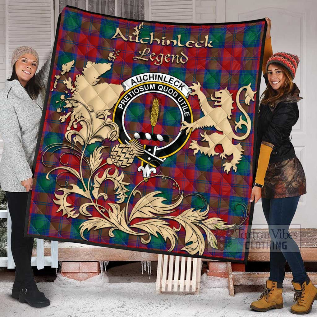 Tartan Vibes Clothing Auchinleck (Affleck) Tartan Quilt with Family Crest and Scottish Symbol Style