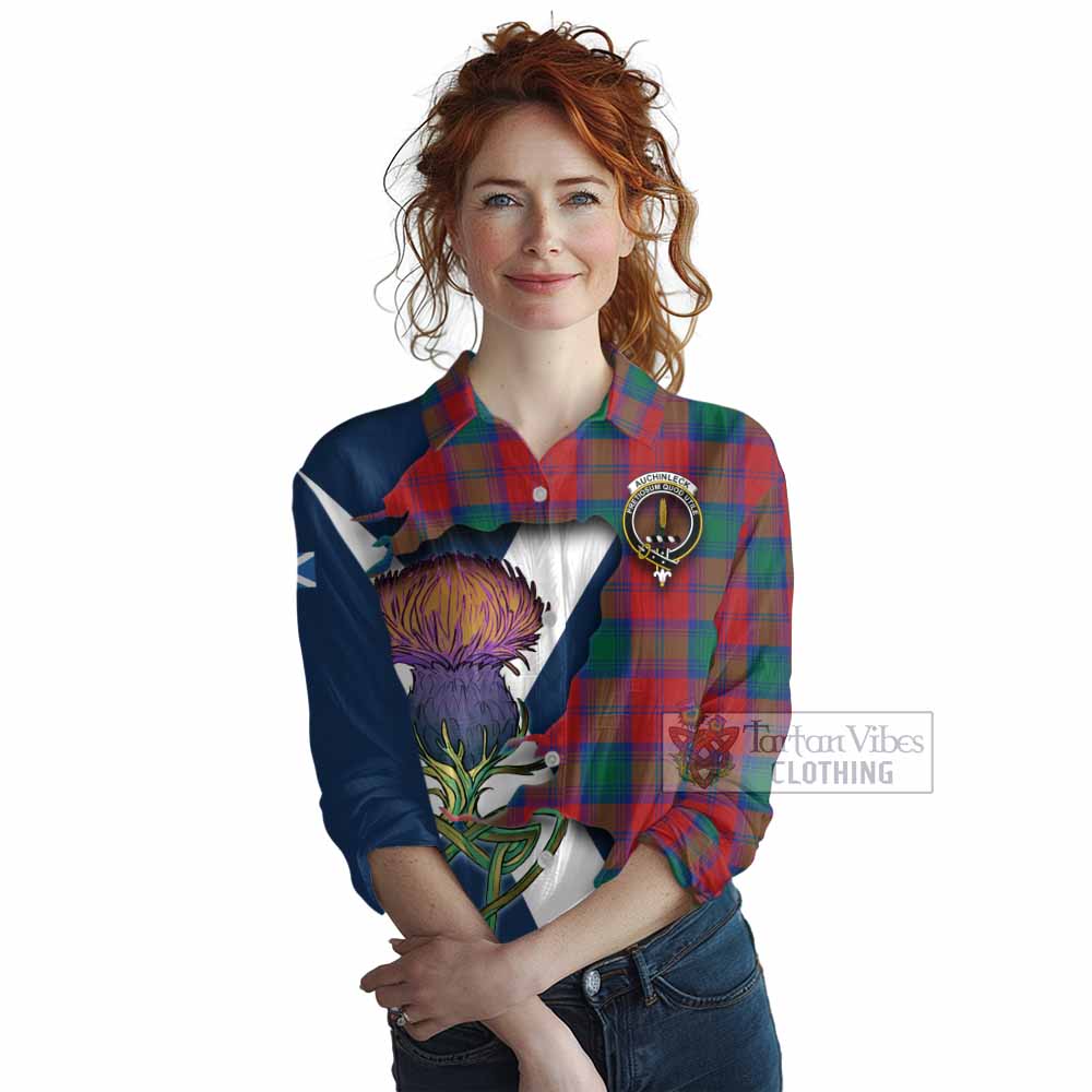 Tartan Vibes Clothing Auchinleck (Affleck) Tartan Family Crest Women's Casual Shirt Scottish Thistle Celtic Inspired
