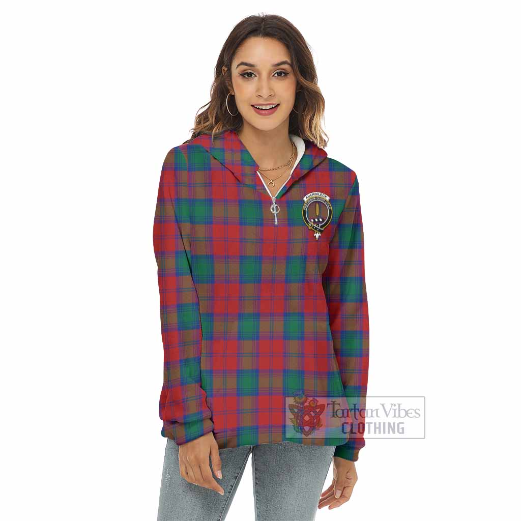 Auchinleck (Affleck) Tartan Women's Borg Fleece Hoodie with Half Zip with Family Crest - Tartan Vibes Clothing