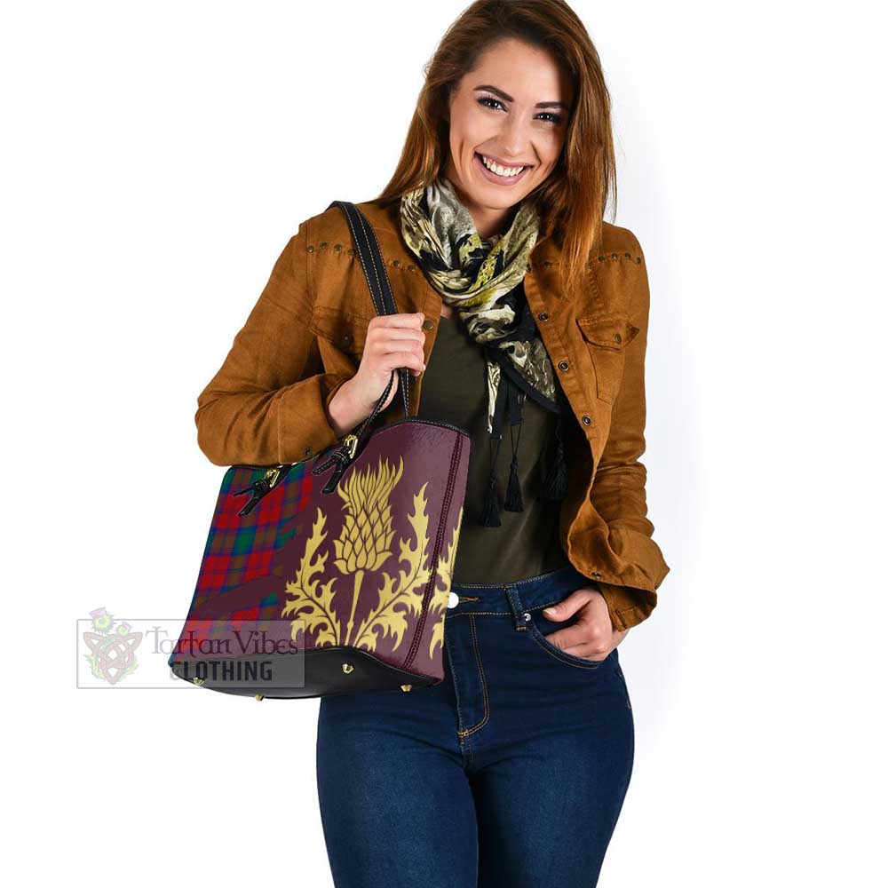 Auchinleck (Affleck) Tartan Leather Tote Bag Gold Thistle Style - Tartan Vibes Clothing