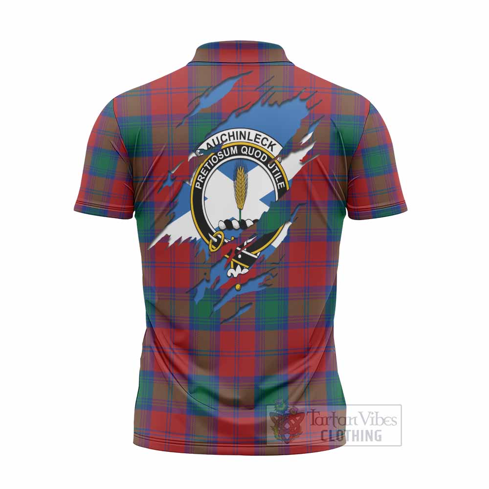 Auchinleck (Affleck) Clan Crest In Me Tartan Zipper Polo Shirt Scotland Flag Style