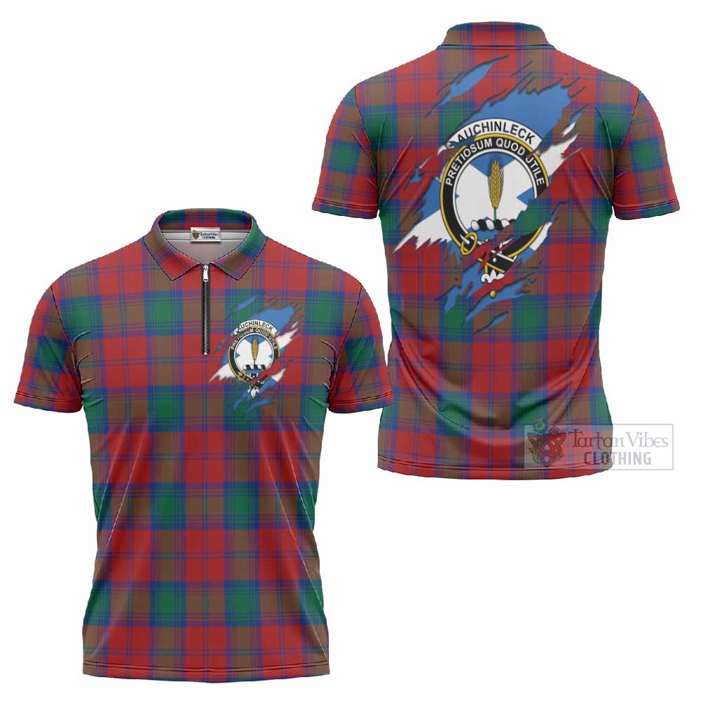Auchinleck (Affleck) Clan Crest In Me Tartan Zipper Polo Shirt Scotland Flag Style