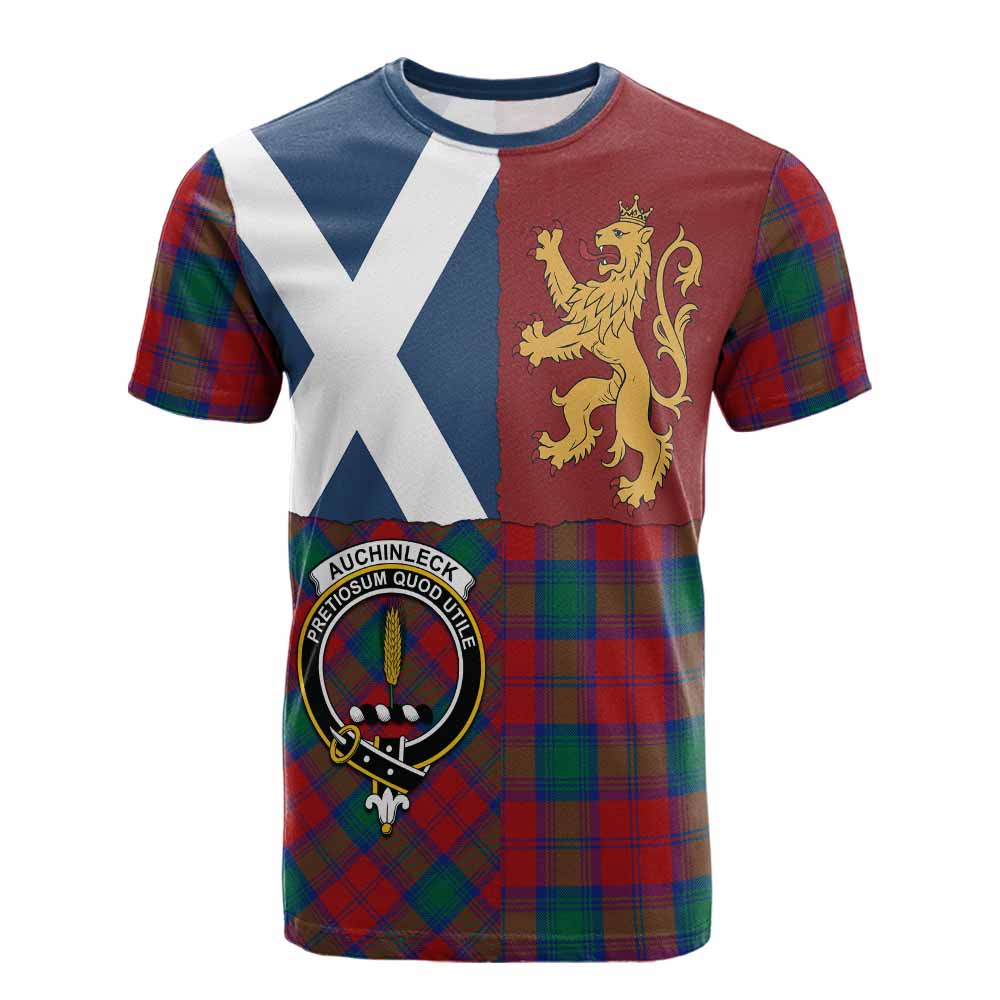 Auchinleck (Affleck) Crest Tartan Cotton T-shirt with Lion Rampant Saltire Style - Tartan Vibes Clothing