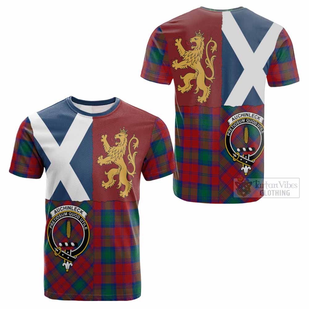 Auchinleck (Affleck) Crest Tartan Cotton T-shirt with Lion Rampant Saltire Style - Tartan Vibes Clothing